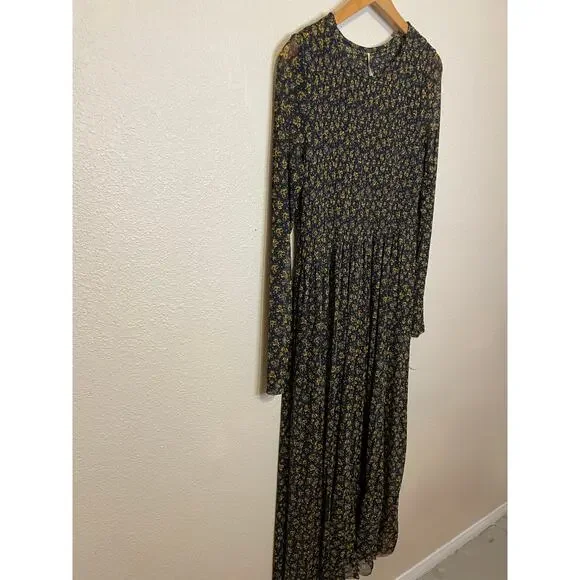 Fee People Hello and Goodbye Mesh Black Floral Long Sleeve Maxi Dress Sm Cottage - Picture 10 of 12